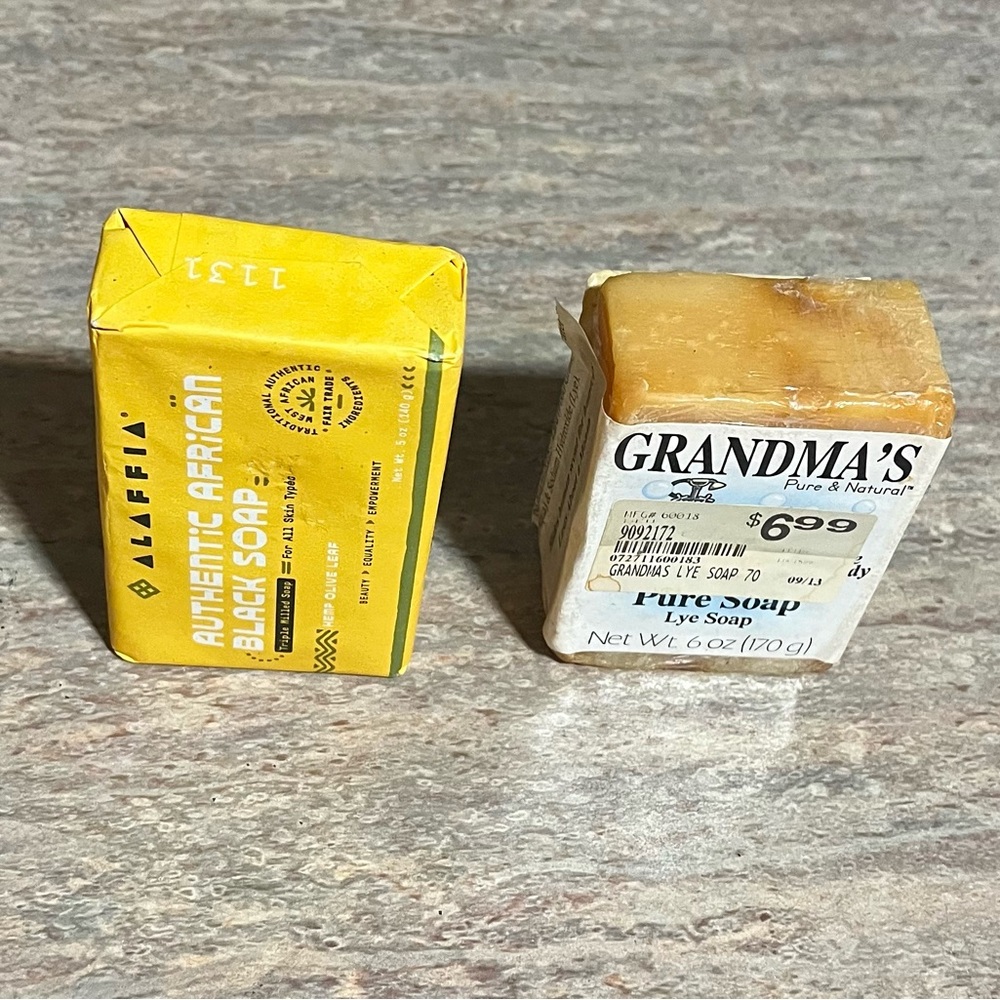 New Alaffia Authentic African black bar soap and Grandma’s pure Lye 70 soap